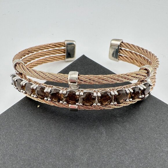 10 Ct Smokey Quartz Twisted Band Cuff Bracelet - Picture 12 of 13